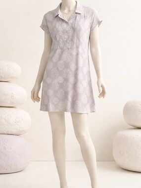 Light Lavender Printed Shirt Dress - Women's Casual Dress